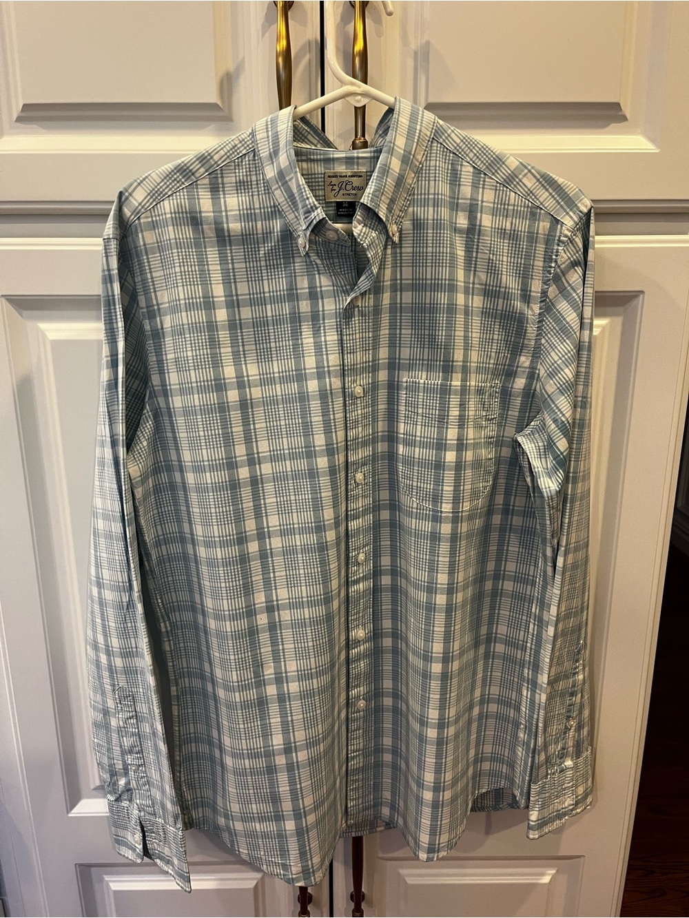 J. Crew Men’s Light Blue and White Plaid Button-Down Shirt